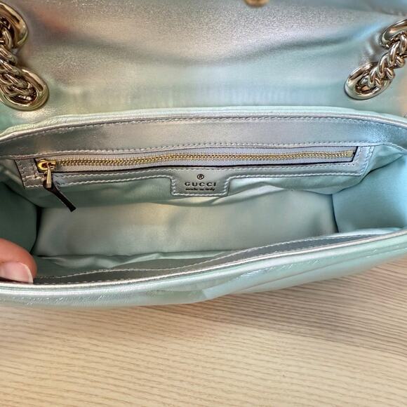 Gucci Iridescent Chevron Matelasse Small GG Marmont Shoulder Iridescent Green - Picture 8 of 10